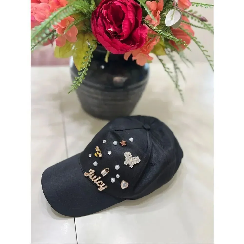 Juicy Couture Women's Rhinestone Crystals Logo Charm Baseball Cap Black One Size
